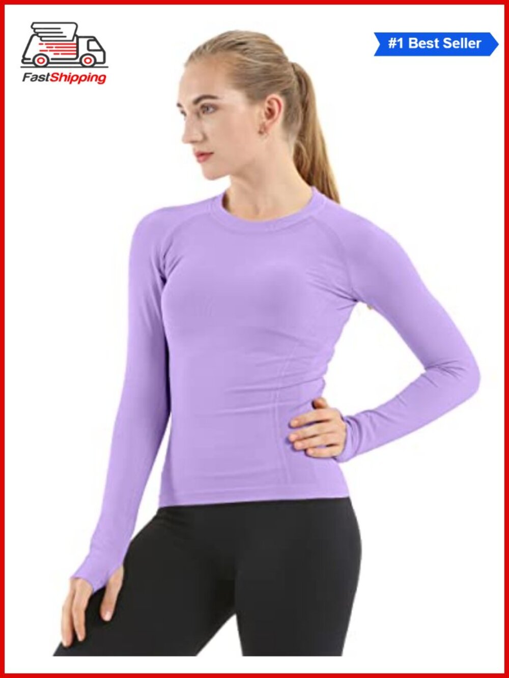 Seamless Long Sleeve Workout Top Nylon Elastane Thumb Holes